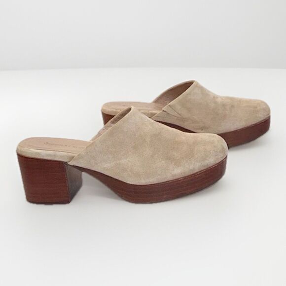 Chocolat Blu Shoes - Chocolat Blu Chunky Heels Slip On Platform Mule Suede Leather Beige Wood Y2K 8.5